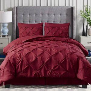 Bedsure Burgundy Pintuck Comforter Set – Queen – Cozy Textured Bedding